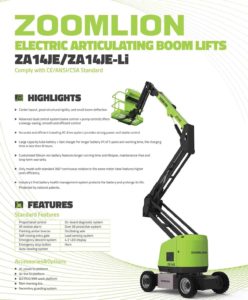 ZOOMLION Electric Articulating Boom Lifts ZA10RJE Zoomlion Articulated boomlift Dubai UAE rental sales JLG genie 15 meters diesel boom scissorlift dubai boomlift rental scissorlift rental