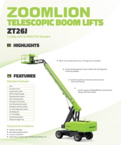 Zoomlion Telescopic Boom 26 meters JLG 800AJ Genielift Working height Dubai Abudhabi boomlift rental sales service contract JLG Spareparts