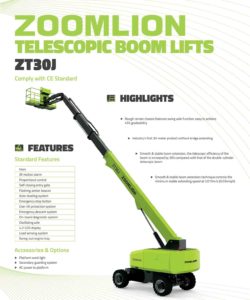 Zoomlion Telescopic Boom 32 meters JLG 800AJ Genielift Working height Dubai Abudhabi boomlift rental sales service contract JLG Spareparts