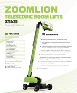 ZT30J Zoomlion Telescopic Boom 40 meters JLG 1350SJ Z135 Genielift Working height Dubai Abudhabi boomlift rental sales service contract JLG Spareparts